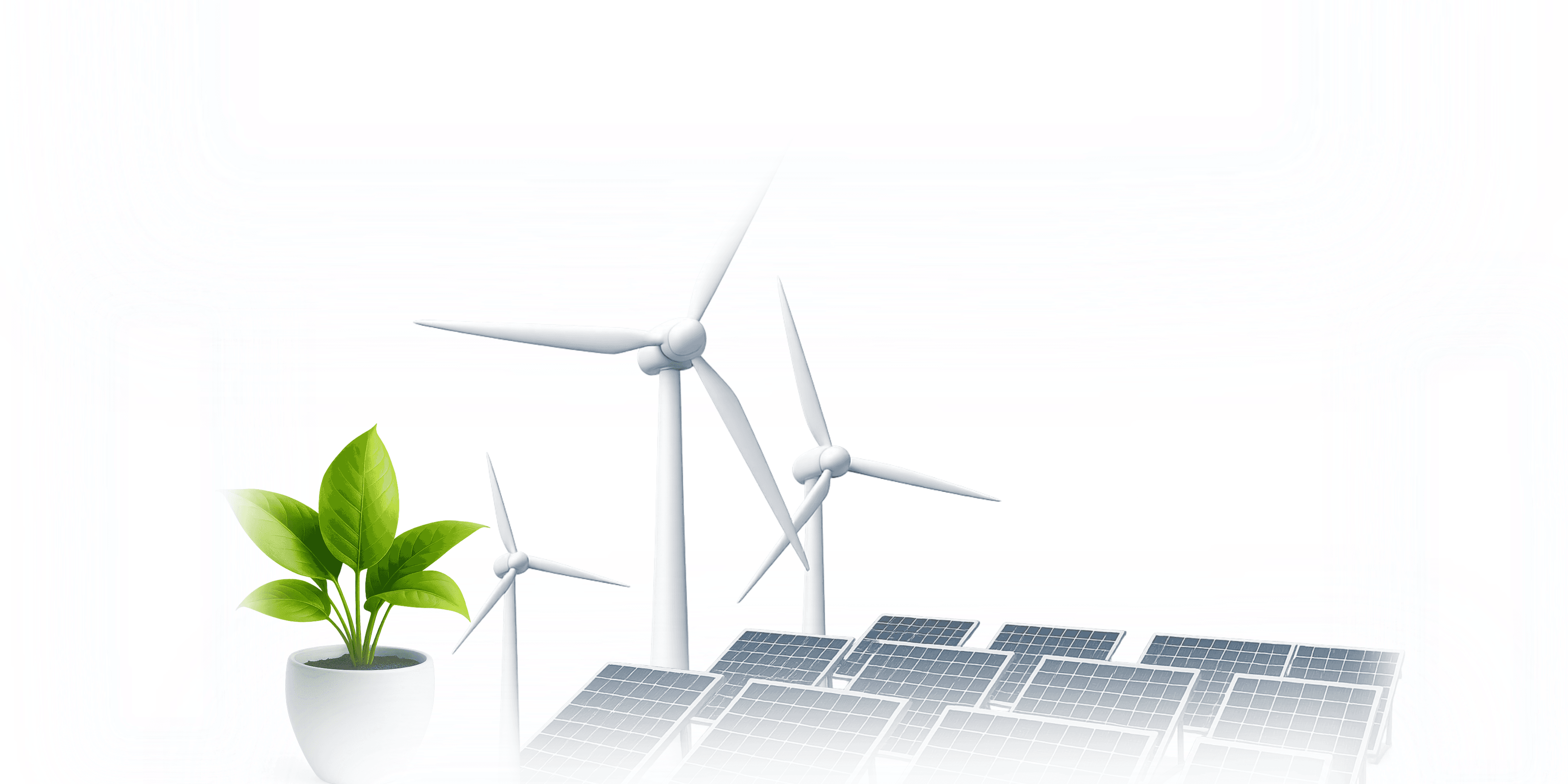 Solar panels with wind turbines and a plant